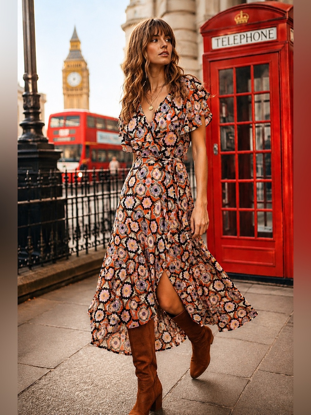 Temperley London Multi Color Crochet Print Silk Wrap Midi Dress UK 12 US 8